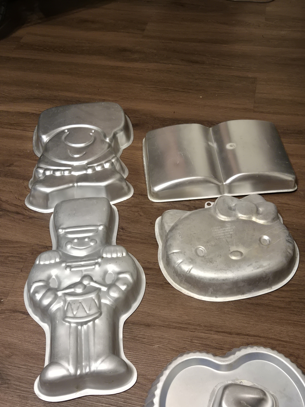 Vintage Aluminum Character Cake Pans - Snowman, Soldier, Book, Hello Kitty